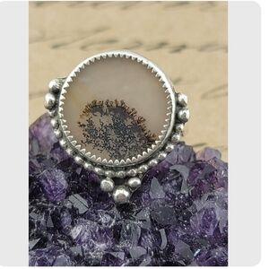 DENDRITIC AGATE GEMSTONE HANDMADE STERLING SILVER SIZE 8